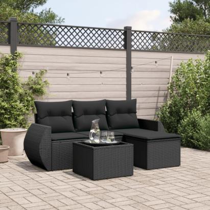 Set mobilier de grădină cu perne, 5 piese, negru, poliratan GartenMobel Dekor