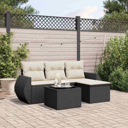 Set mobilier de grădină cu perne, 5 piese, negru, poliratan GartenMobel Dekor