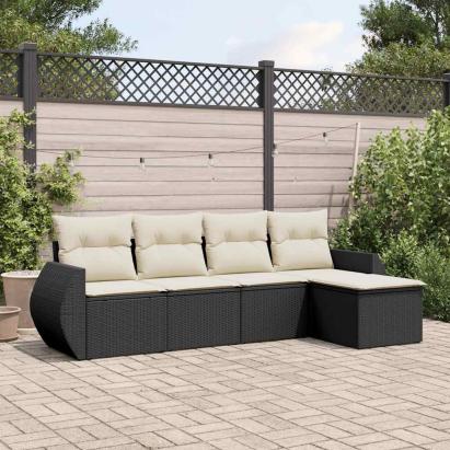 Set mobilier de grădină cu perne, 5 piese, negru, poliratan GartenMobel Dekor