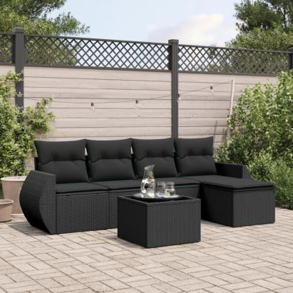 Set mobilier de grădină cu perne, 6 piese, negru, poliratan GartenMobel Dekor