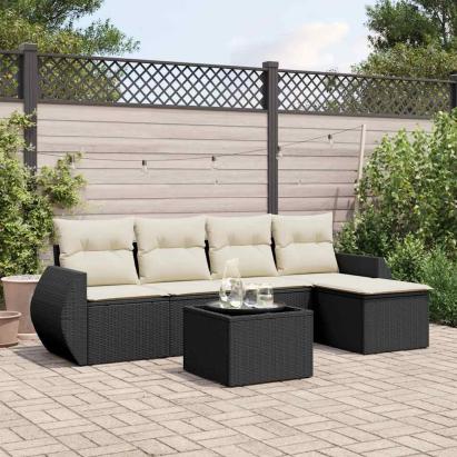 Set mobilier de grădină cu perne, 6 piese, negru, poliratan GartenMobel Dekor