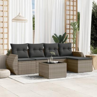 Set mobilier grădină cu perne, 6 piese, gri, poliratan GartenMobel Dekor