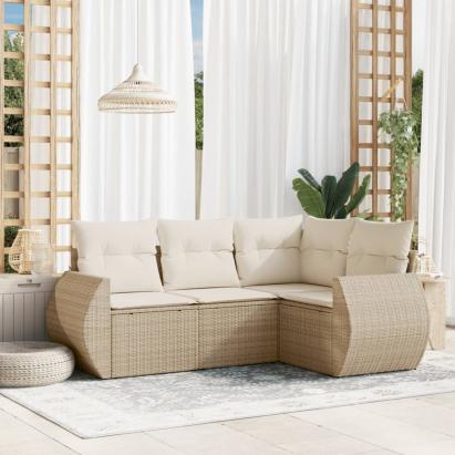 Set canapele de grădină, 4 piese, cu perne, bej, poliratan GartenMobel Dekor