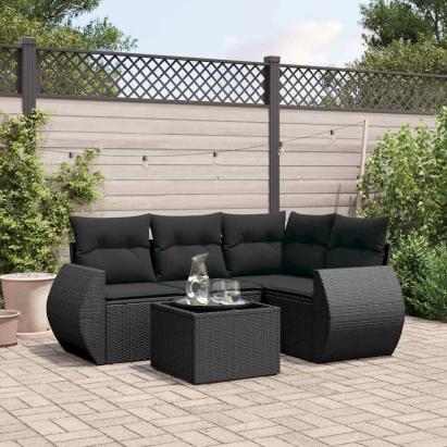 Set mobilier de grădină cu perne, 5 piese, negru, poliratan GartenMobel Dekor
