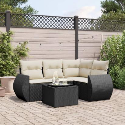 Set mobilier de grădină cu perne, 5 piese, negru, poliratan GartenMobel Dekor
