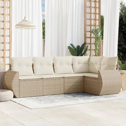 Set canapele de grădină cu perne, 5 piese, bej, poliratan GartenMobel Dekor