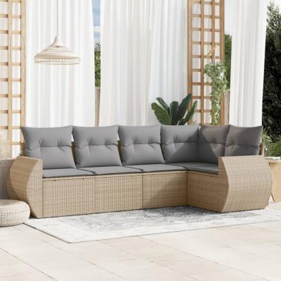 Set canapele de grădină cu perne, 5 piese, bej, poliratan GartenMobel Dekor