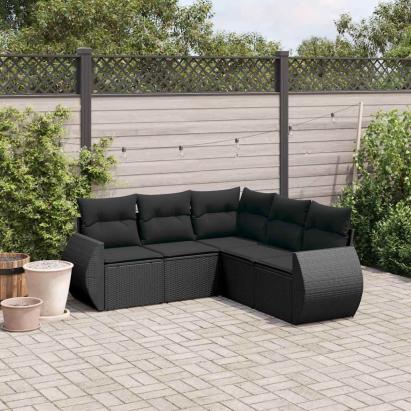 Set mobilier de grădină cu perne, 5 piese, negru, poliratan GartenMobel Dekor