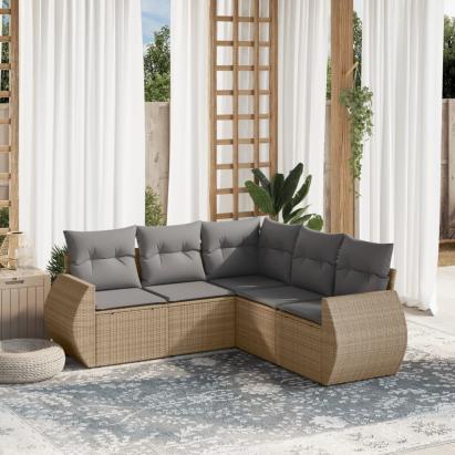 Set canapele de grădină cu perne, 5 piese, bej, poliratan GartenMobel Dekor