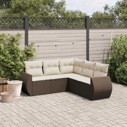 Set canapele de grădină cu perne, 5 piese, maro, poliratan GartenMobel Dekor