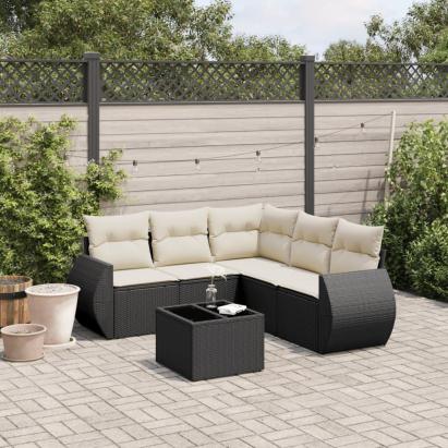 Set mobilier de grădină cu perne, 6 piese, negru, poliratan GartenMobel Dekor