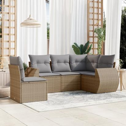 Set canapele de grădină cu perne, 6 piese, bej, poliratan GartenMobel Dekor
