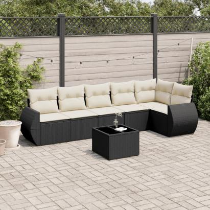 Set canapele de grădină cu perne, 7 piese, negru, poliratan GartenMobel Dekor