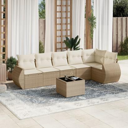 Set canapele de grădină, 7 piese, cu perne, bej, poliratan GartenMobel Dekor