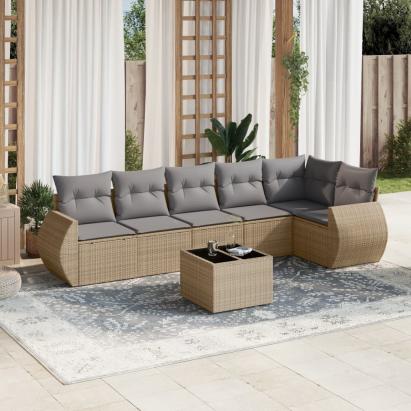 Set canapele de grădină, 7 piese, cu perne, bej, poliratan GartenMobel Dekor