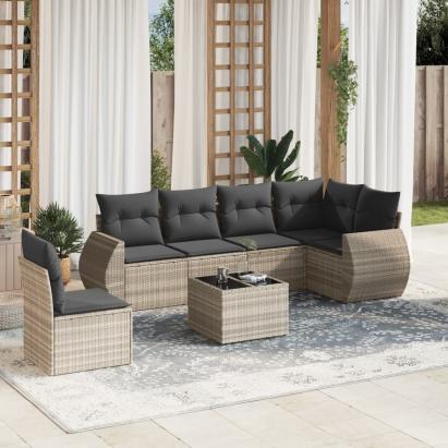 Set canapele de grădină cu perne, 7piese gri deschis poliratan GartenMobel Dekor