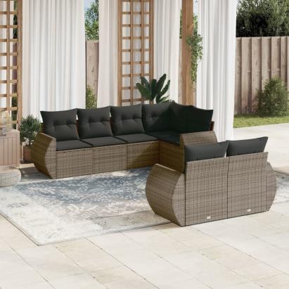 Set canapele de grădină, 7 piese, cu perne, gri, poliratan GartenMobel Dekor