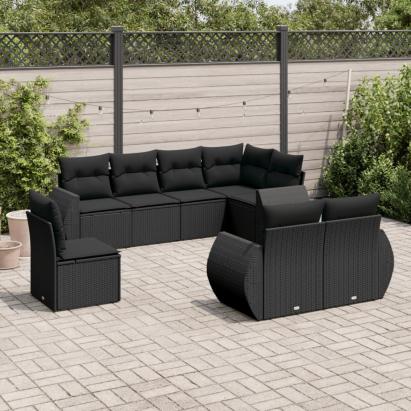 Set mobilier de grădină cu perne, 8 piese, negru, poliratan GartenMobel Dekor