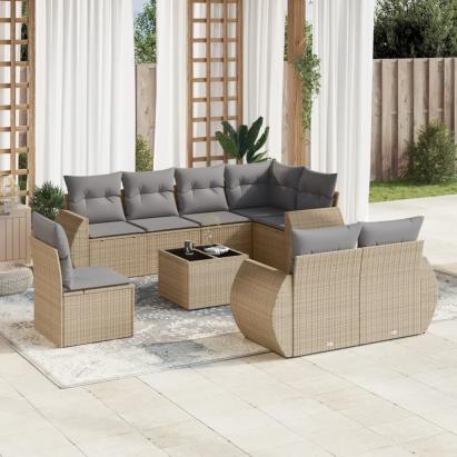Set canapele de grădină, 9 piese, cu perne, bej, poliratan GartenMobel Dekor