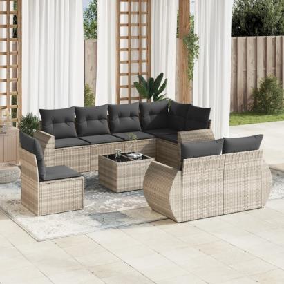 Set canapele de grădină cu perne, 9 piese gri deschis poliratan GartenMobel Dekor