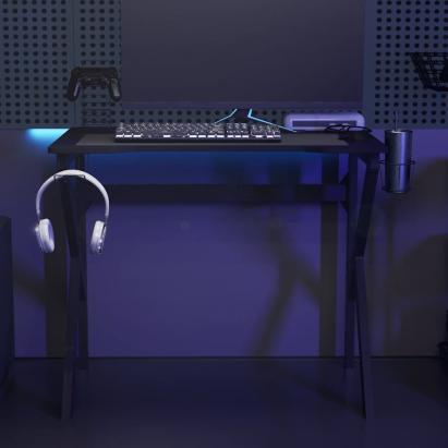 Birou de gaming cu picioare în formă de K, negru, 90x60x75 cm GartenMobel Dekor