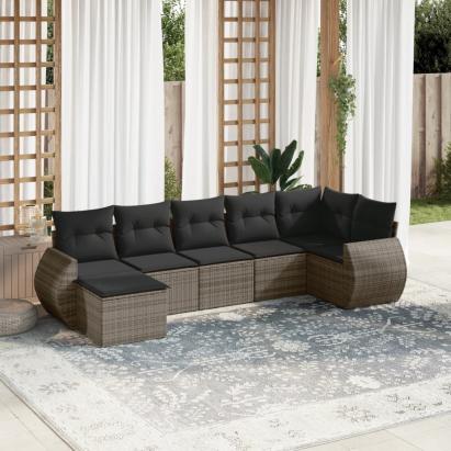 Set canapele de grădină, 7 piese, cu perne, gri, poliratan GartenMobel Dekor