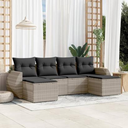Set canapele de grădină cu perne, 6 piese gri deschis poliratan GartenMobel Dekor