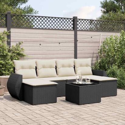 Set canapele de grădină cu perne, 7 piese, negru, poliratan GartenMobel Dekor
