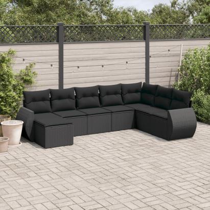Set mobilier de grădină cu perne, 8 piese, negru, poliratan GartenMobel Dekor