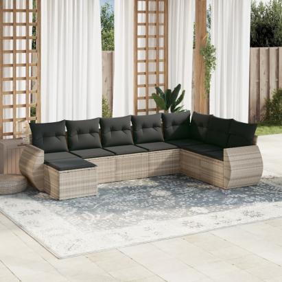 Set mobilier de grădină cu perne, 8 piese gri deschis poliratan GartenMobel Dekor