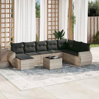 Set canapele de grădină cu perne, 9 piese gri deschis poliratan GartenMobel Dekor