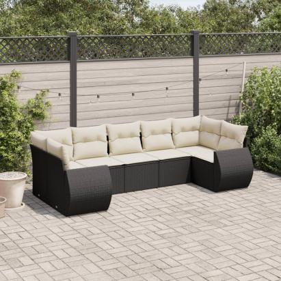 Set canapele de grădină cu perne, 7 piese, negru, poliratan GartenMobel Dekor