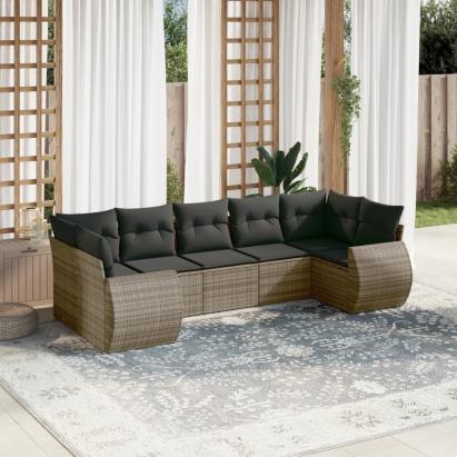Set canapele de grădină, 7 piese, cu perne, gri, poliratan GartenMobel Dekor