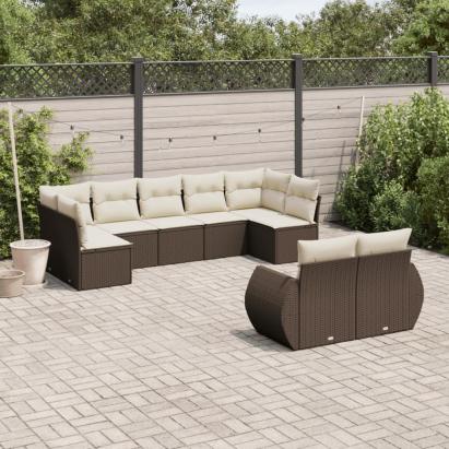 Set canapele de grădină cu perne, 9 piese, maro, poliratan GartenMobel Dekor