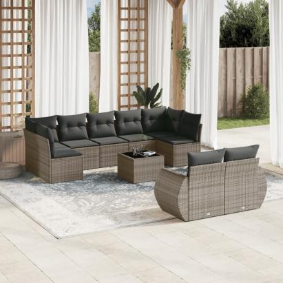 Set mobilier de grădină cu perne, 10 piese, gri, poliratan GartenMobel Dekor