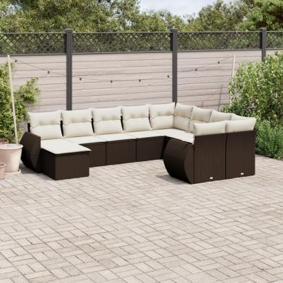 Set canapele de grădină cu perne, 10 piese, maro, poliratan GartenMobel Dekor