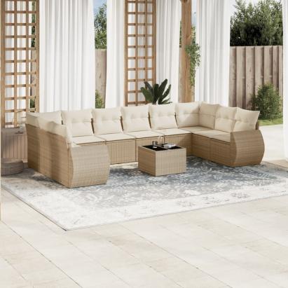 Set canapele de grădină cu perne, 11 piese, bej, poliratan GartenMobel Dekor
