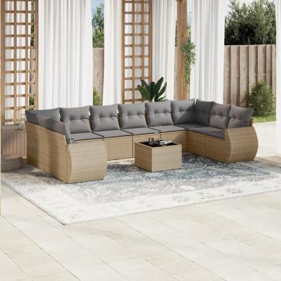 Set canapele de grădină cu perne, 11 piese, bej, poliratan GartenMobel Dekor