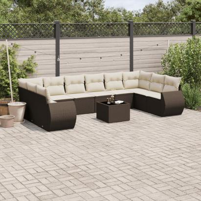 Set canapele de grădină cu perne, 11 piese, maro, poliratan GartenMobel Dekor