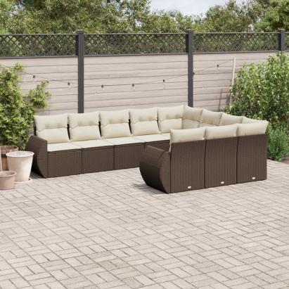Set canapele de grădină cu perne, 10 piese, maro, poliratan GartenMobel Dekor