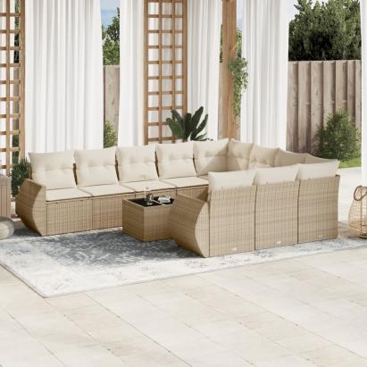 Set canapele de grădină cu perne, 11 piese, bej, poliratan GartenMobel Dekor