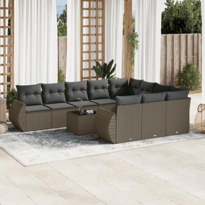 Set canapele de grădină cu perne, 11 piese, gri, poliratan GartenMobel Dekor