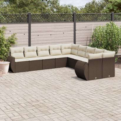 Set canapele de grădină cu perne, 10 piese, maro, poliratan GartenMobel Dekor