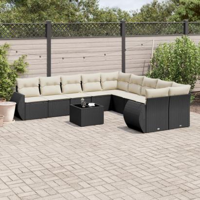 Set canapele de grădină cu perne, 11 piese, negru, poliratan GartenMobel Dekor