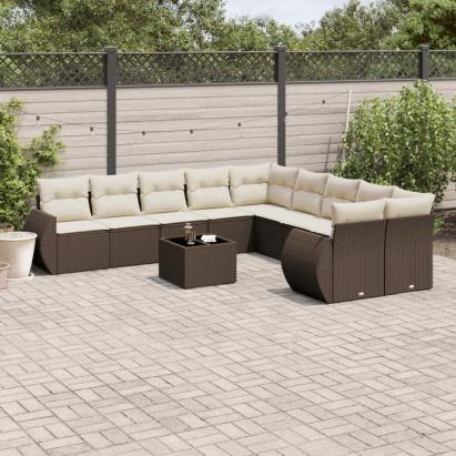 Set canapele de grădină cu perne, 11 piese, maro, poliratan GartenMobel Dekor