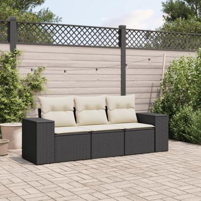 Set mobilier de grădină cu perne, 3 piese, negru, poliratan GartenMobel Dekor