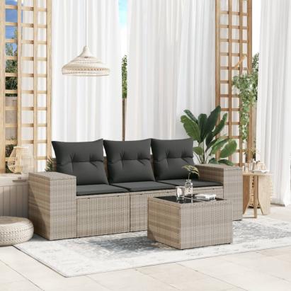 Set canapea de grădină cu perne, 4 piese, gri deschis poliratan GartenMobel Dekor