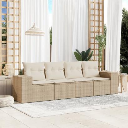Set canapele de grădină, 4 piese, cu perne, bej, poliratan GartenMobel Dekor