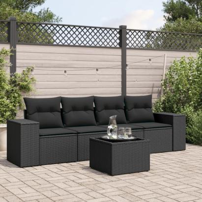 Set mobilier de grădină cu perne, 5 piese, negru, poliratan GartenMobel Dekor