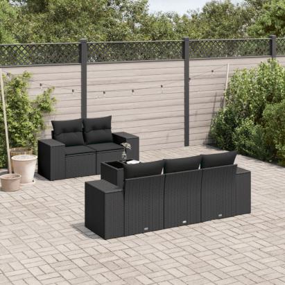 Set mobilier de grădină cu perne, 6 piese, negru, poliratan GartenMobel Dekor